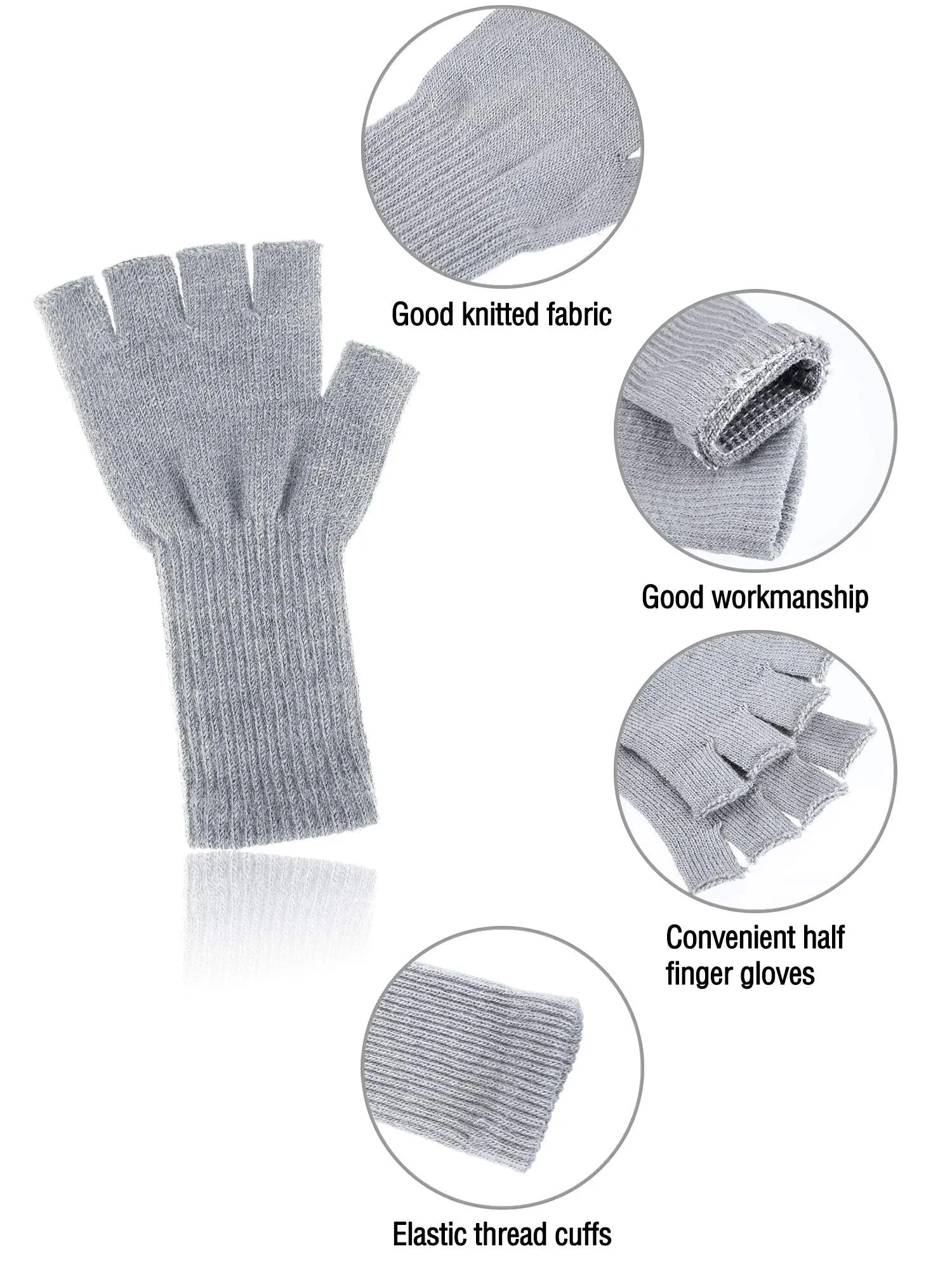 4 Pairs Long Fingerless Gloves Knitted Arm Warmers Winter Long Half Finger Mittens for Kids Black white gray navy Blue for 6-10 Years Old