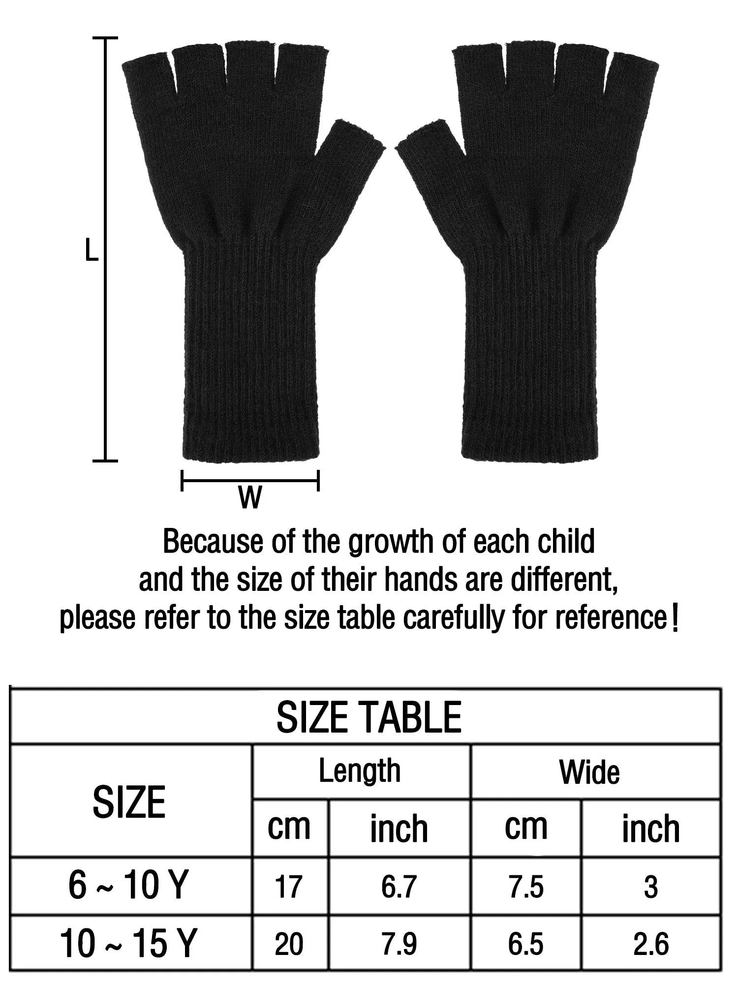 4 Pairs Long Fingerless Gloves Knitted Arm Warmers Winter Long Half Finger Mittens for Kids Black white gray navy Blue for 6-10 Years Old