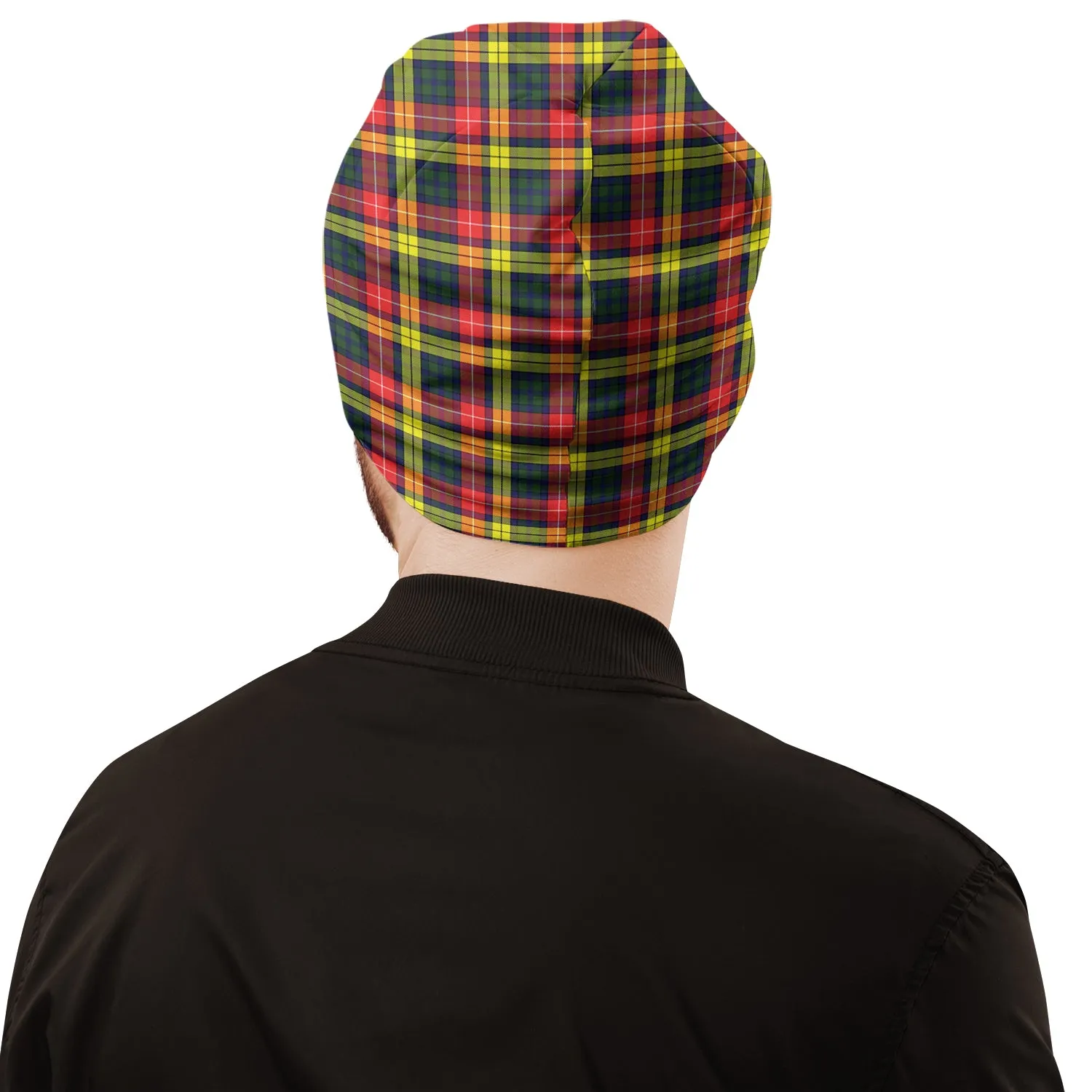 Buchanan Modern Tartan Beanies Hat with Family Crest