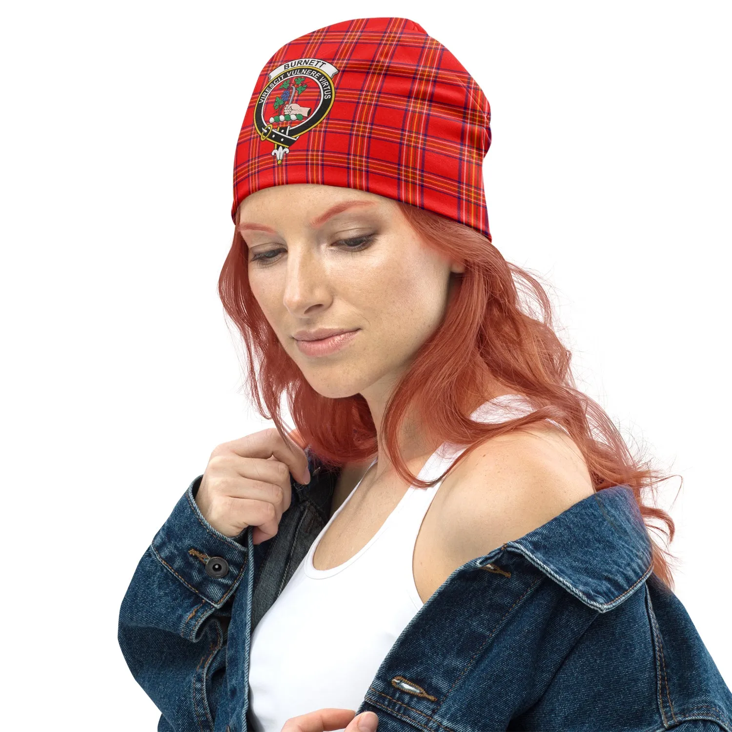 Burnett Modern Tartan Beanies Hat with Family Crest
