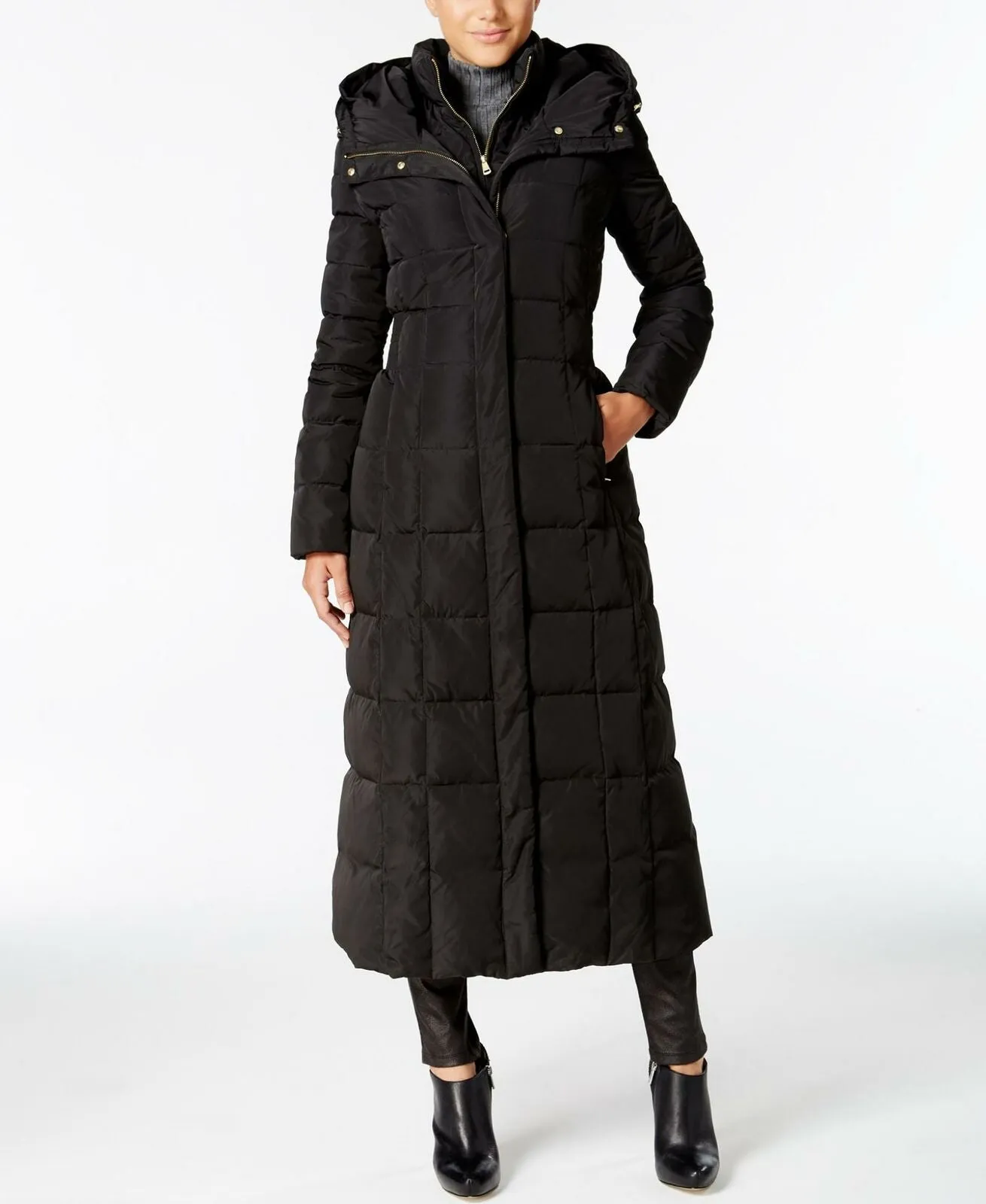 Cole Haan Women's Layered Maxi Puffer Coat Black Petite Small