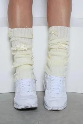 Cream Bow Leg Warmers