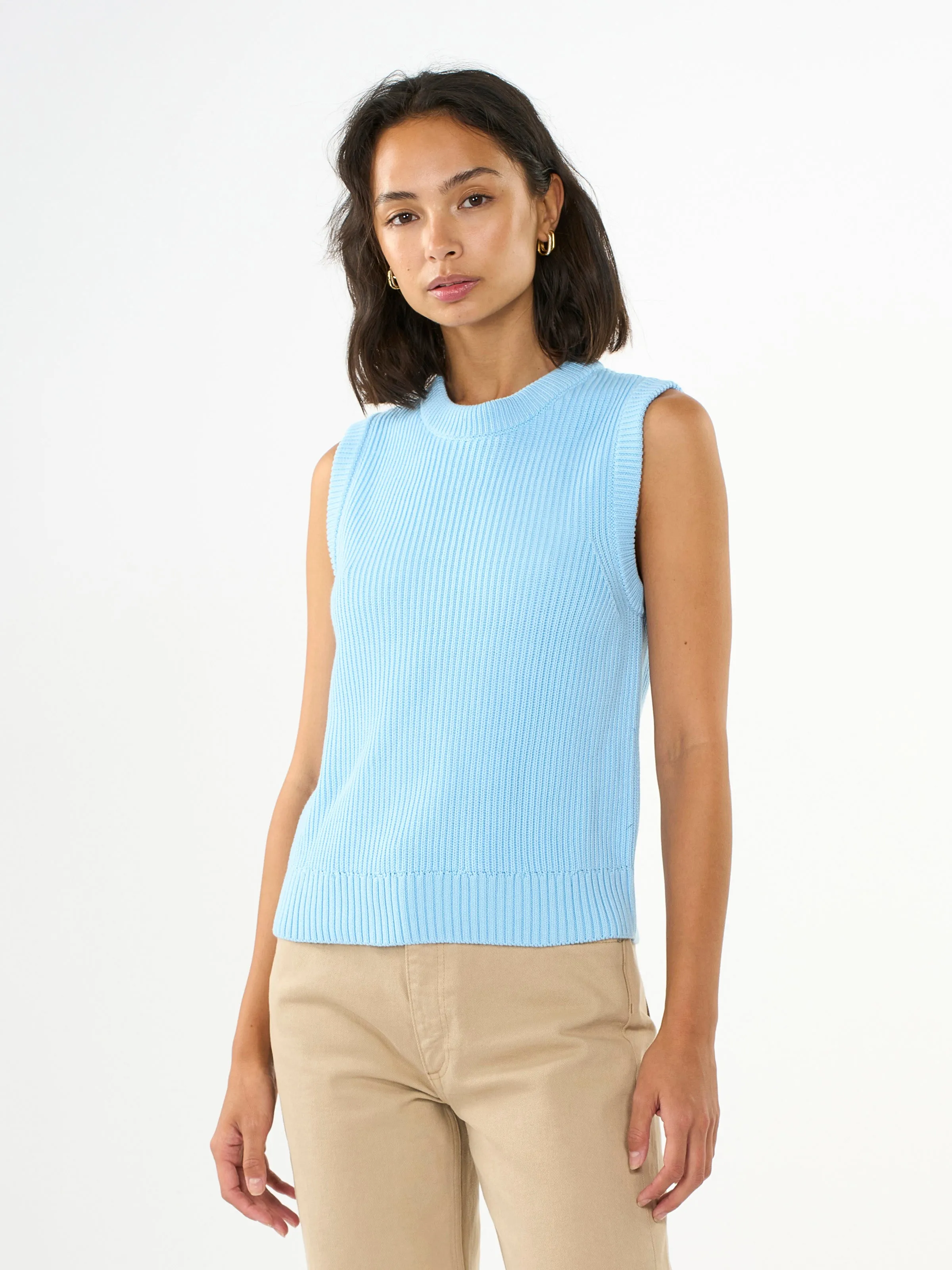 Crew neck cotton mix vest - Airy Blue
