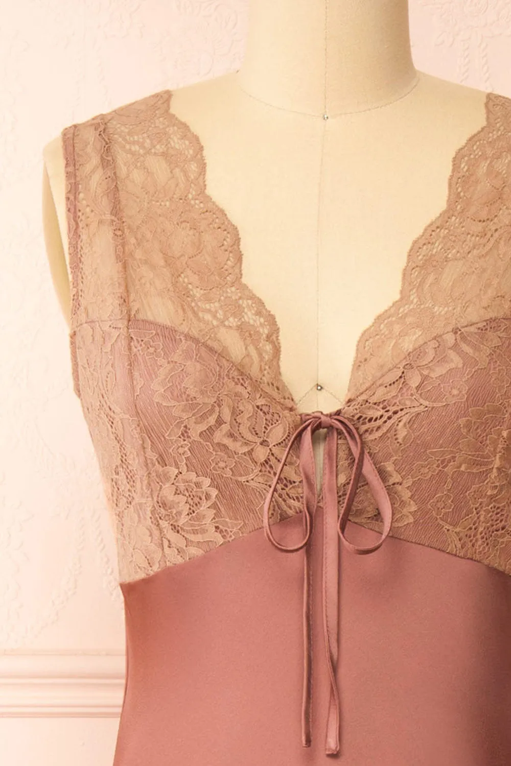 Evara Mauve | Maxi Satin Slip Dress w/ Lace