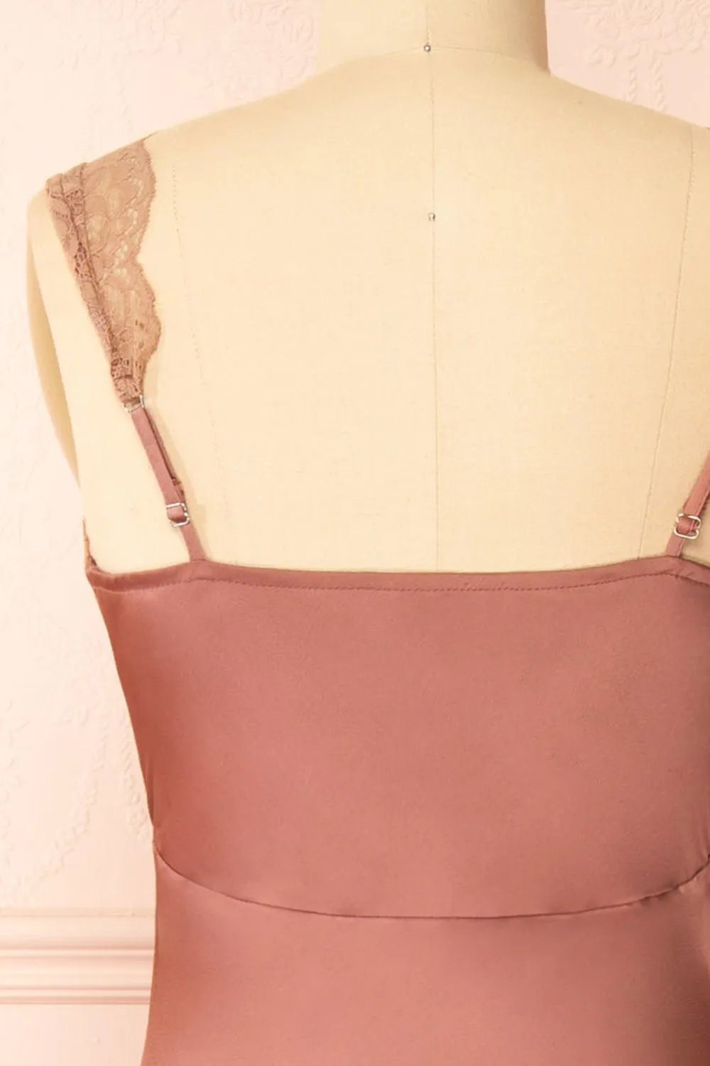 Evara Mauve | Maxi Satin Slip Dress w/ Lace