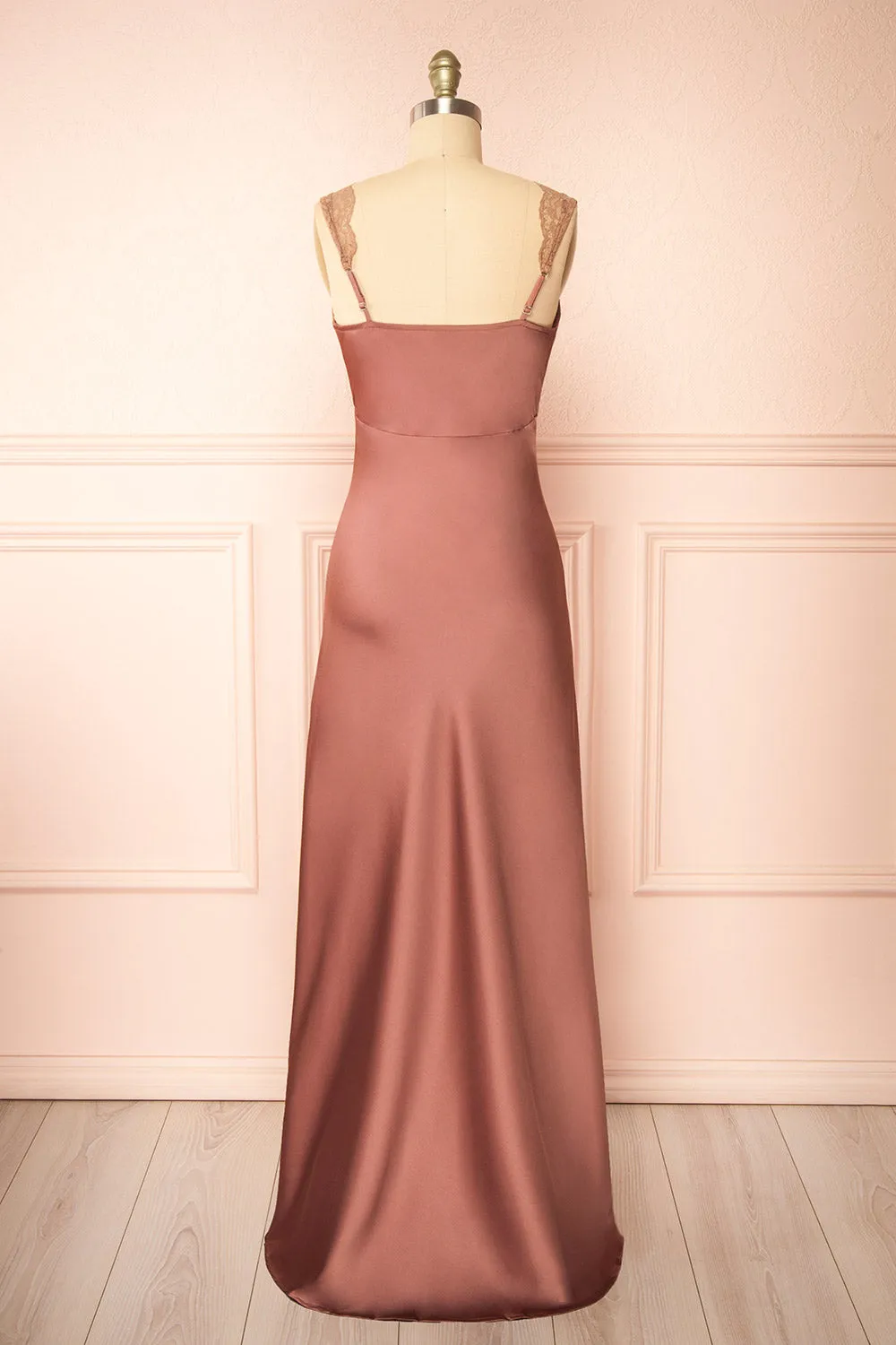 Evara Mauve | Maxi Satin Slip Dress w/ Lace