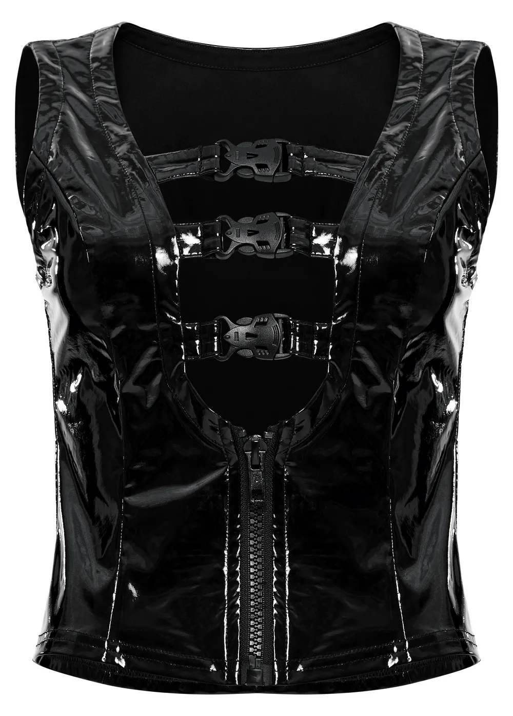 Gothic Buckle Patent Leather Slim Vest