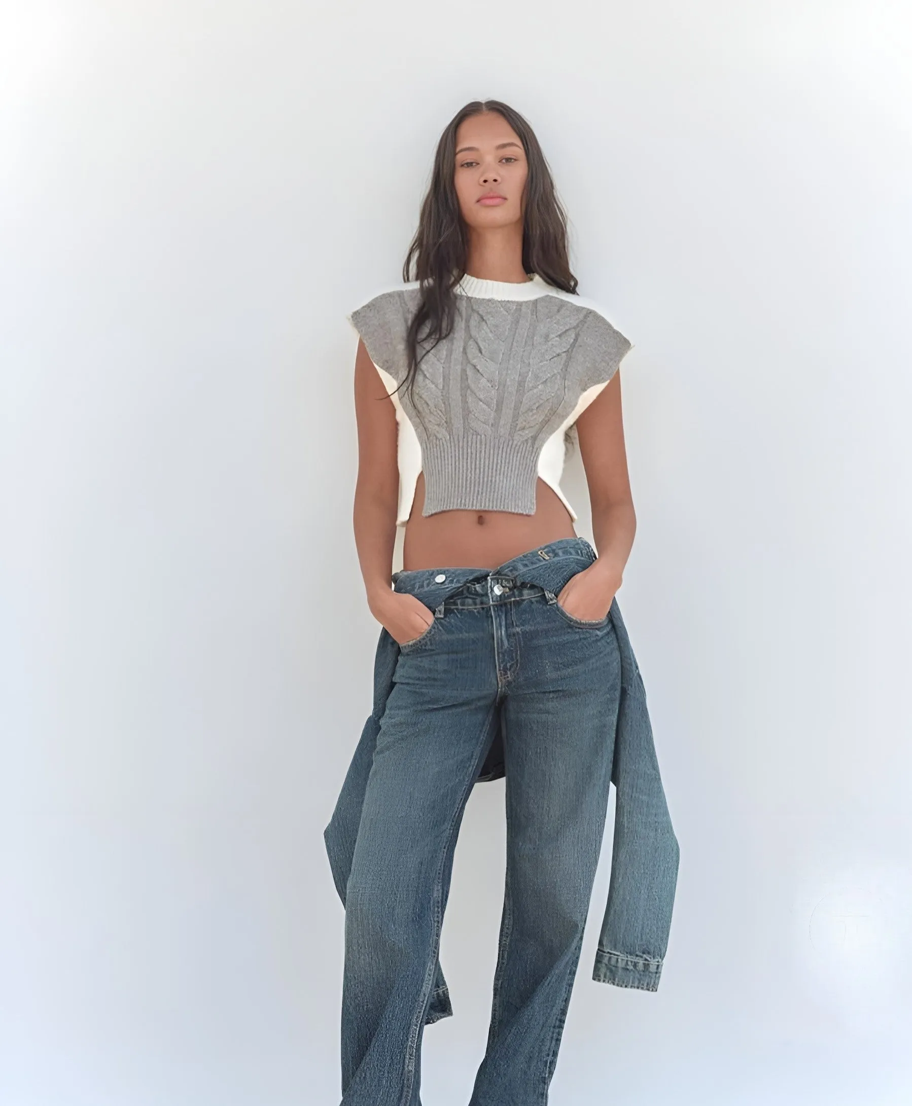 Heather Me Gray Cable Knit Sweater