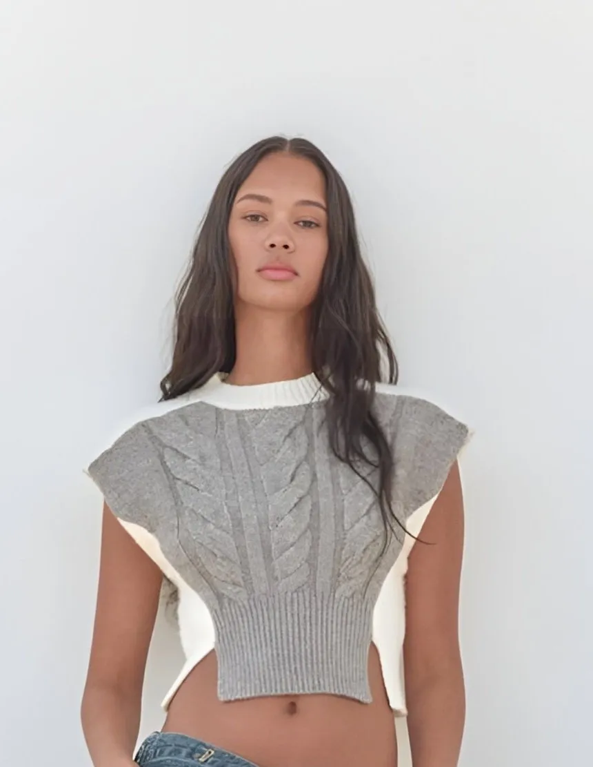 Heather Me Gray Cable Knit Sweater