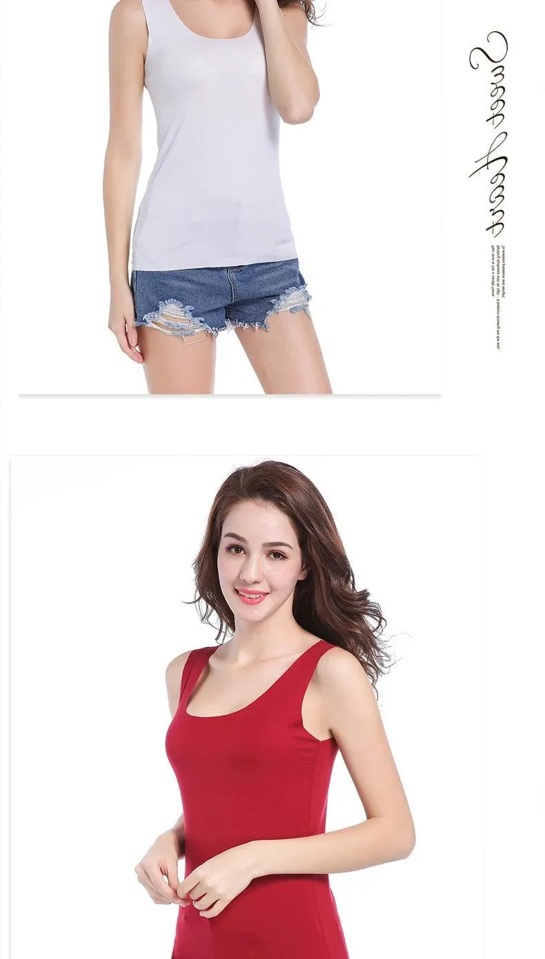 High Quality 2022Summer Solid Seamless Women Tank Tops Soft Modal Vest Sleeveless T Shirt Female White Tanks No-trace TOPS