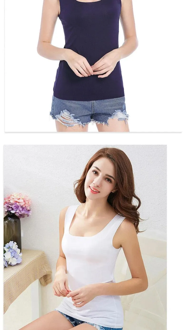 High Quality 2022Summer Solid Seamless Women Tank Tops Soft Modal Vest Sleeveless T Shirt Female White Tanks No-trace TOPS