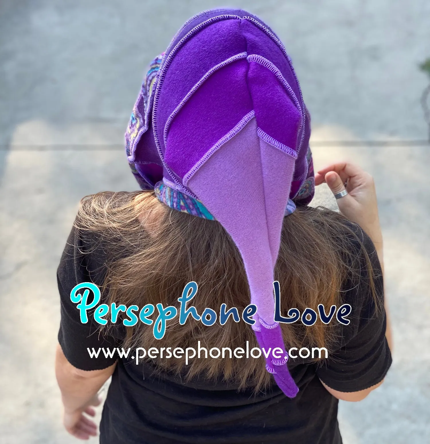 Katwise inspired purple paisley felted 100% cashmere/fleece pixie elf hat-SMALL-1456