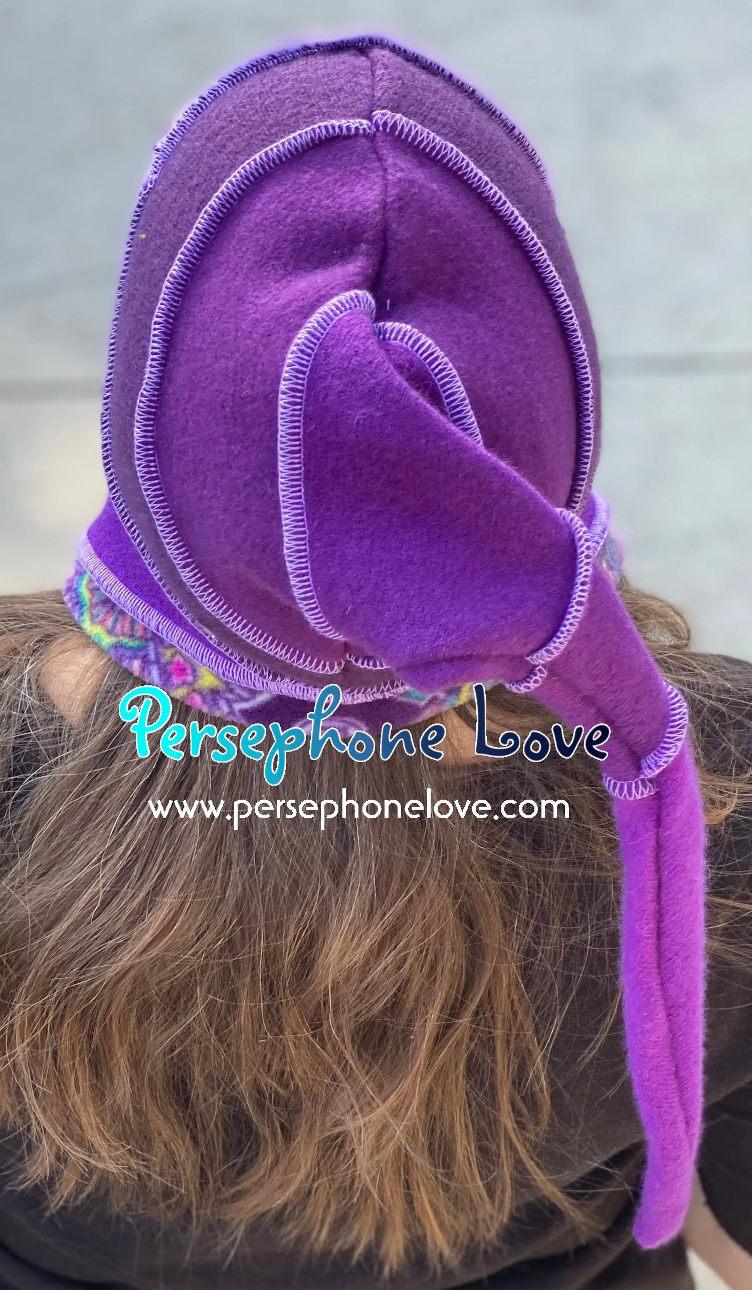 Katwise inspired purple paisley felted 100% cashmere/fleece recycled sweater elf hat-SMALL-1457