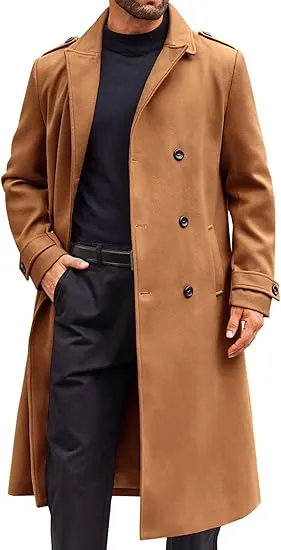 Men's Casual Winter Long Trench Green Coat