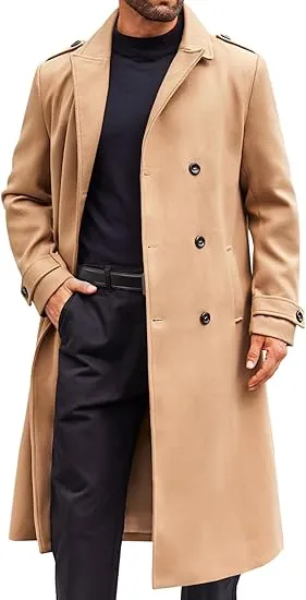 Men's Casual Winter Long Trench Green Coat