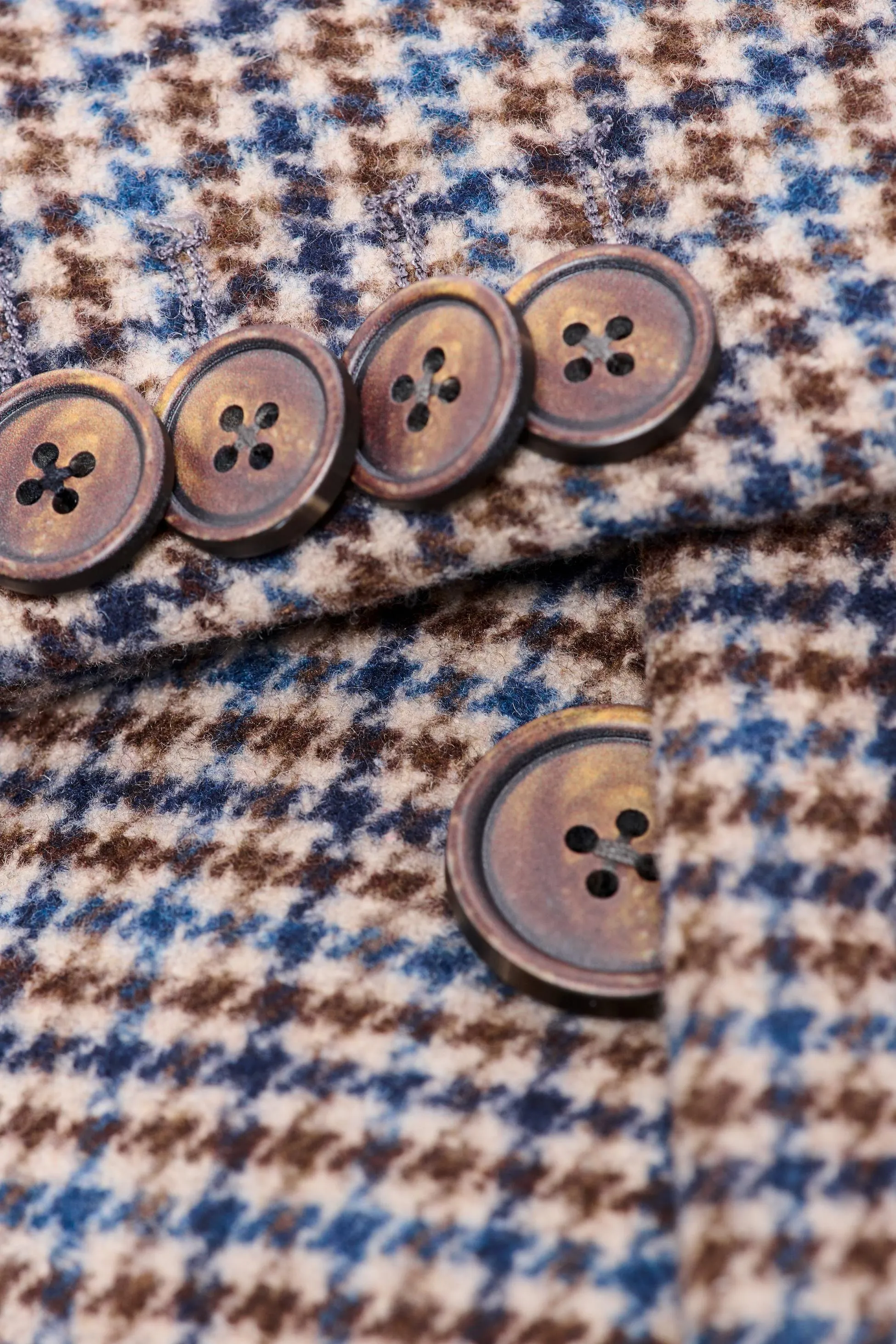 Men’s Tan Houndstooth Check Coat - Eddie - Tan