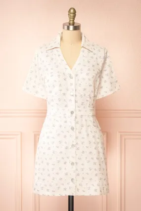 Nadine | Short Floral Denim Dress w/ Pockets
