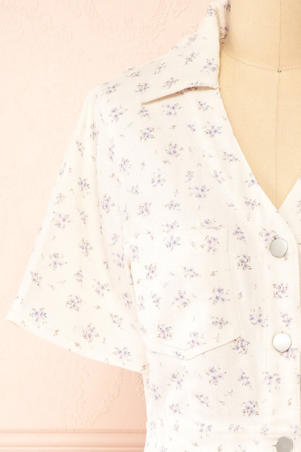 Nadine | Short Floral Denim Dress w/ Pockets