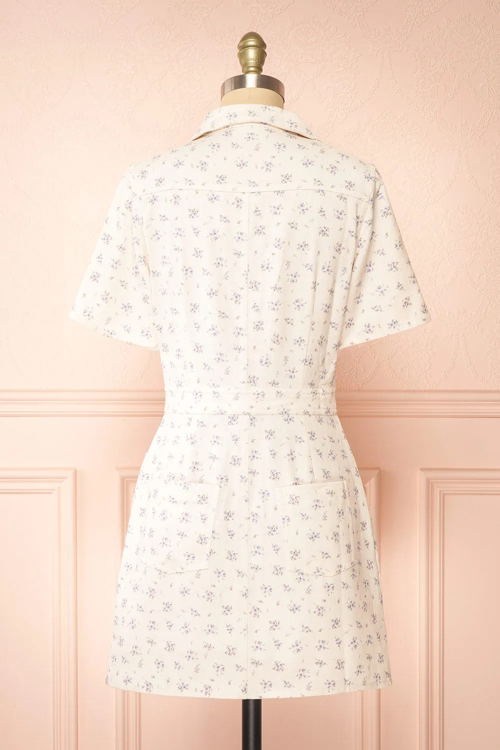 Nadine | Short Floral Denim Dress w/ Pockets