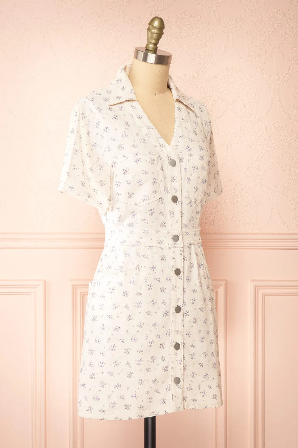 Nadine | Short Floral Denim Dress w/ Pockets