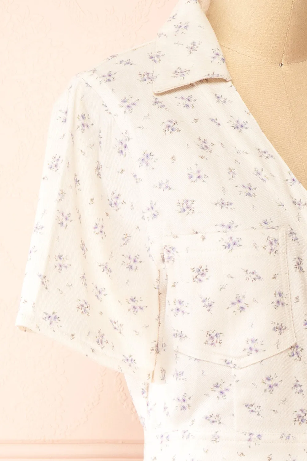Nadine | Short Floral Denim Dress w/ Pockets