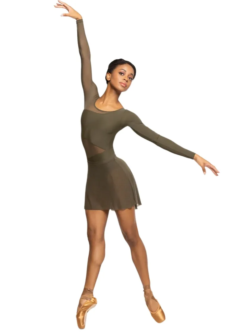 ON SALE Short High-Low Mesh Pull-On Skirt (Dark Olive)