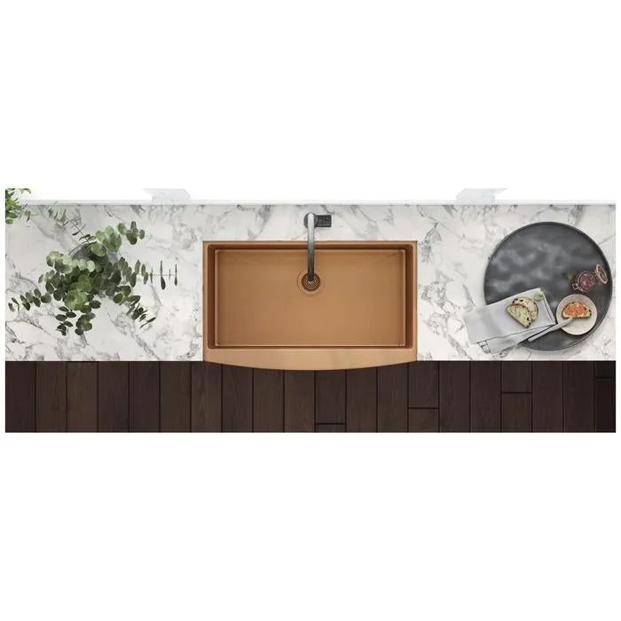 Ruvati Copper Tone 30-inch Apron-Front Farmhouse Kitchen Sink – Matte Bronze Stainless Steel Single Bowl – RVH9660CP