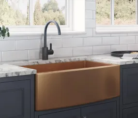 Ruvati Copper Tone 30-inch Apron-Front Farmhouse Kitchen Sink – Matte Bronze Stainless Steel Single Bowl – RVH9660CP