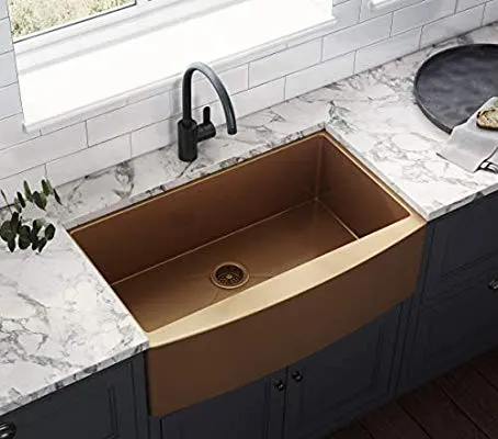 Ruvati Copper Tone 30-inch Apron-Front Farmhouse Kitchen Sink – Matte Bronze Stainless Steel Single Bowl – RVH9660CP