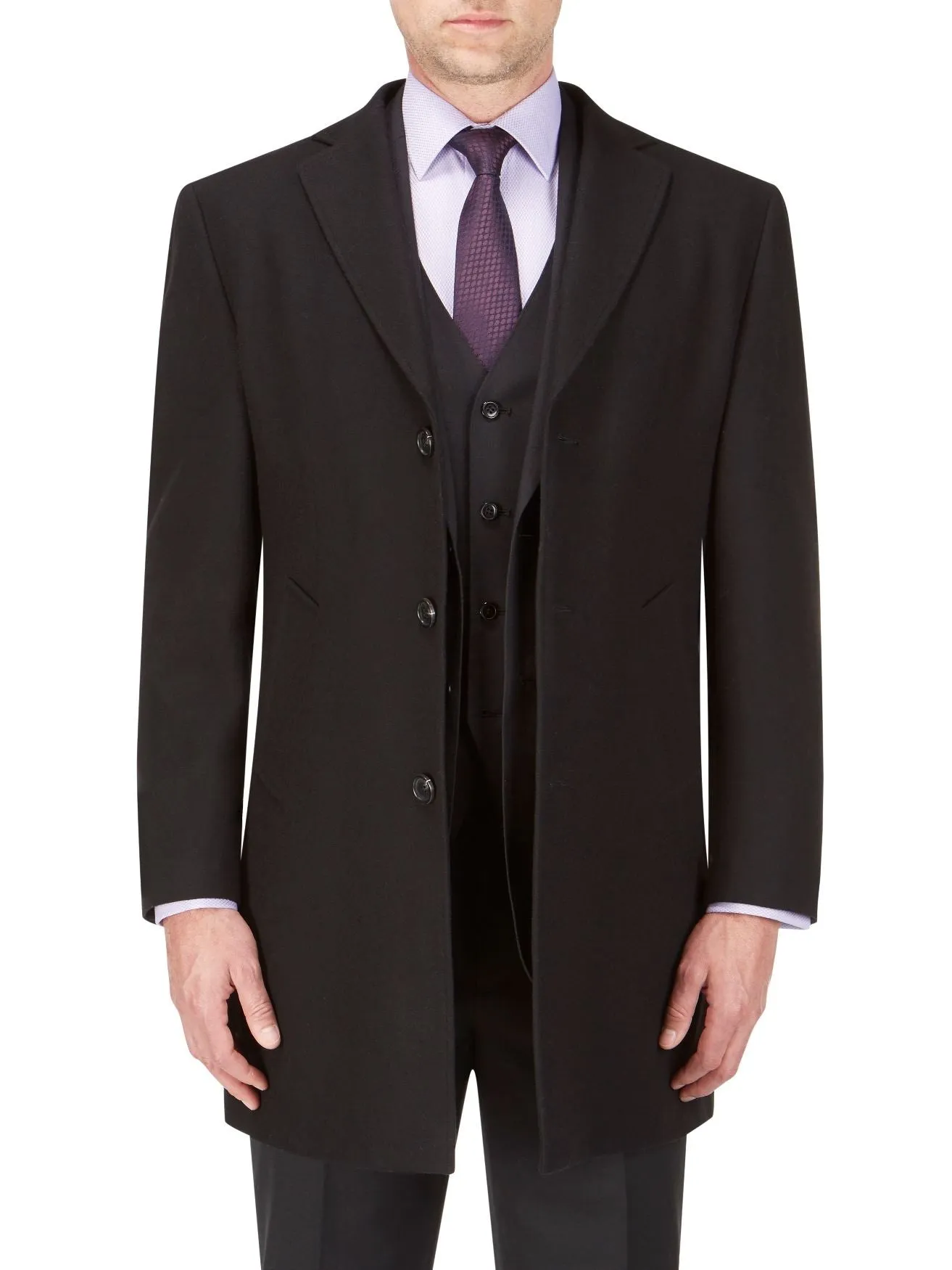 SKOPES Mens Extra Tall Wool Blend Over Coat (Euston) in Black