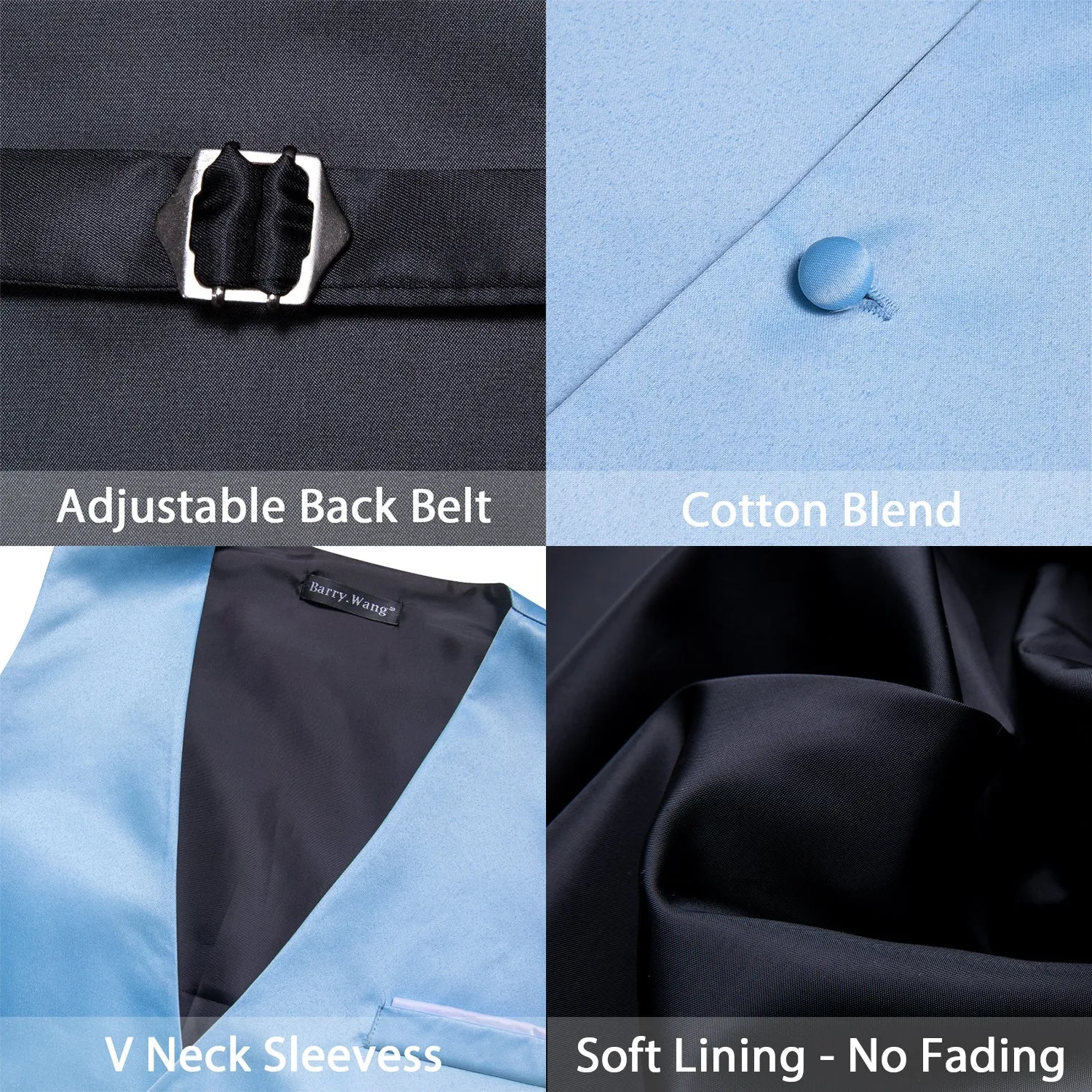 Sky Blue Solid Silk Men's Vest Bow Tie Set Waistcoat Suit Set