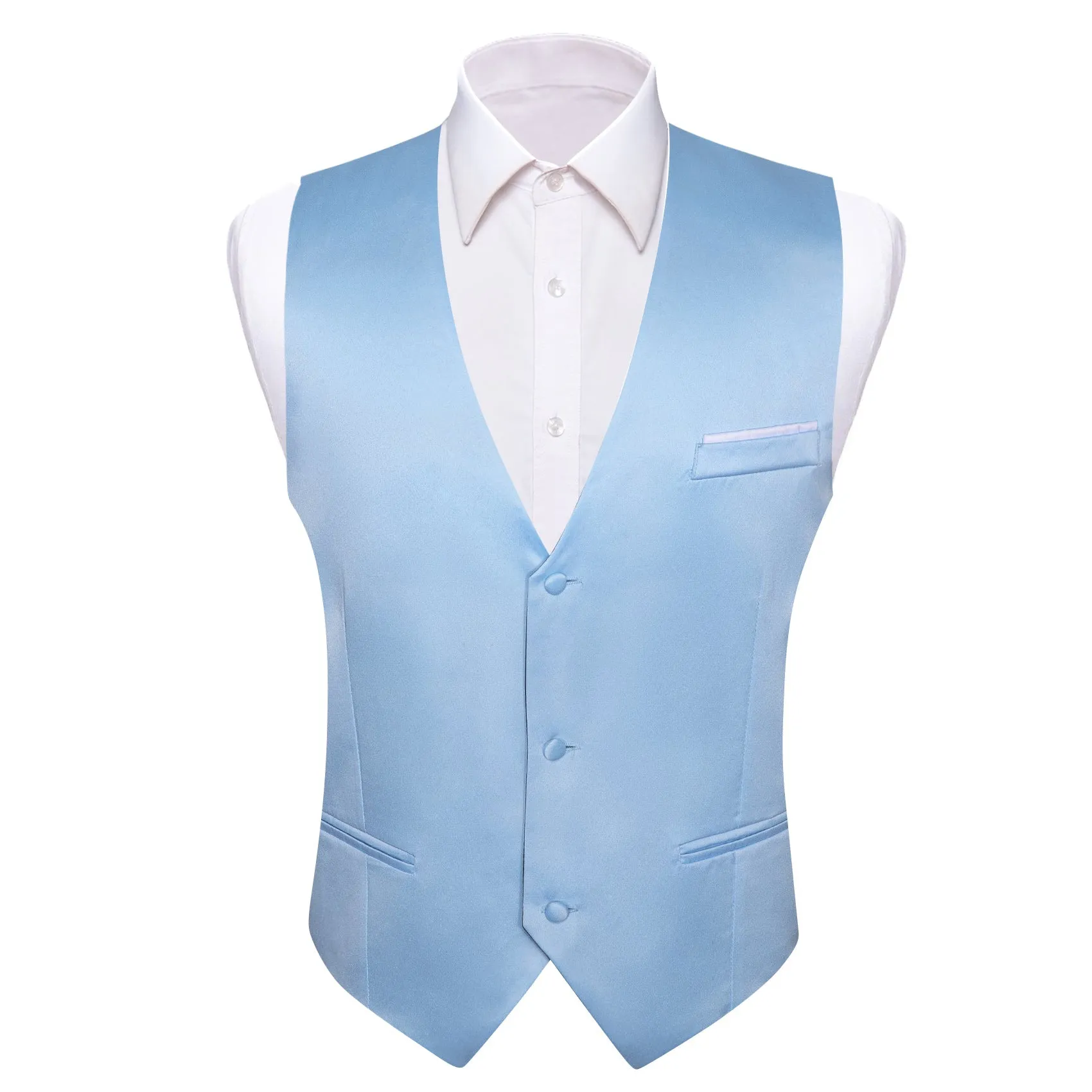 Sky Blue Solid Silk Men's Vest Bow Tie Set Waistcoat Suit Set