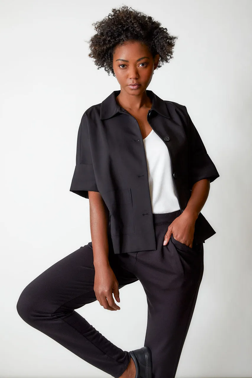 Stretch Cotton Blend Crop Jacket