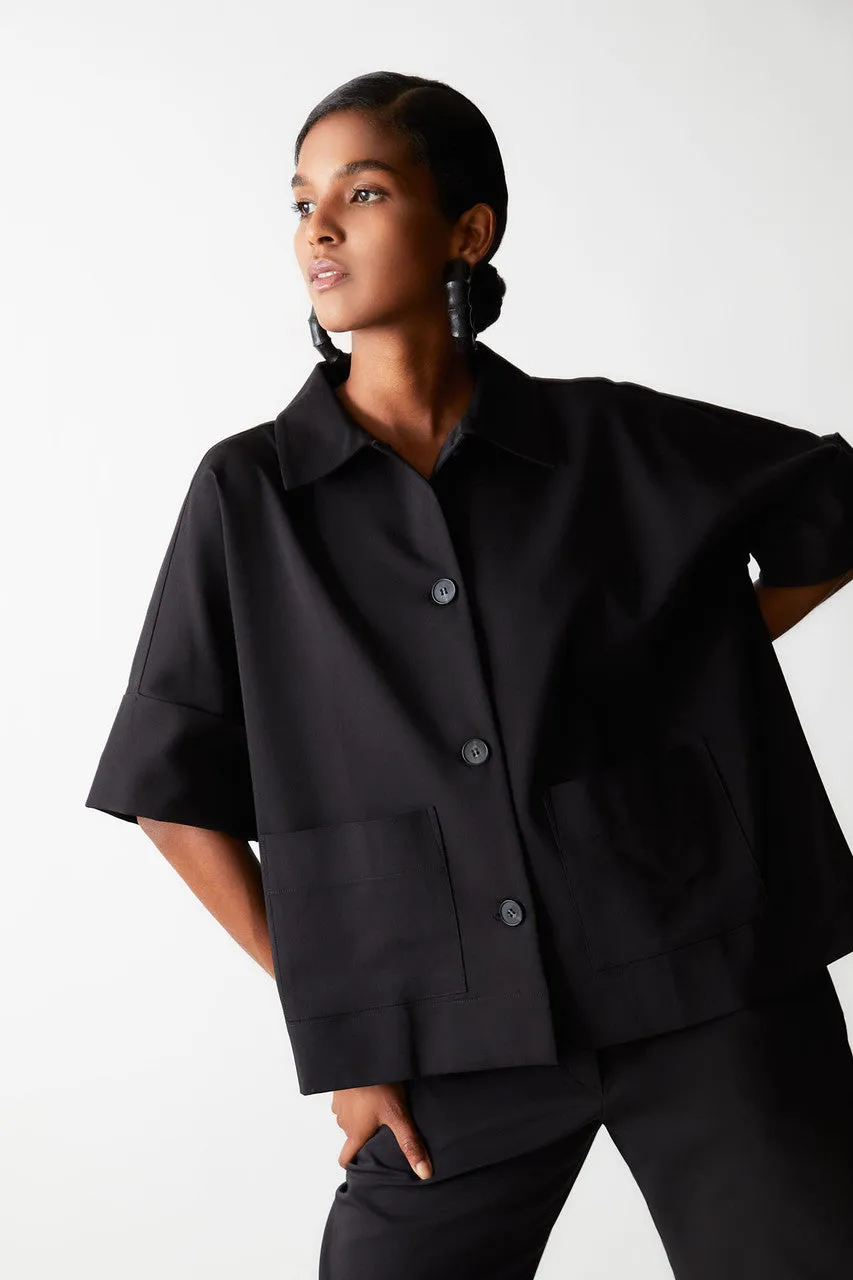 Stretch Cotton Blend Crop Jacket