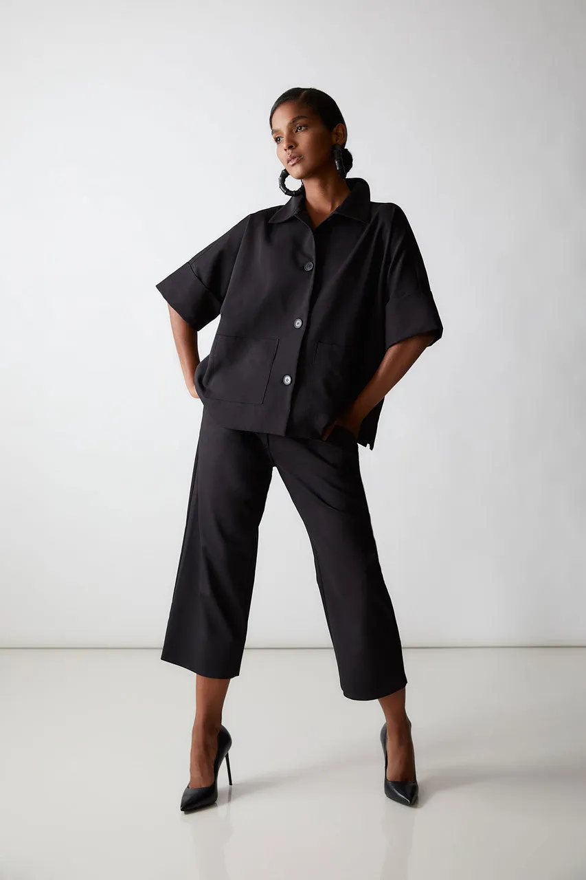Stretch Cotton Blend Crop Jacket
