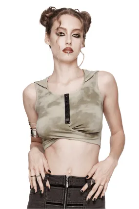 Trendy Hooded Crop Top with Hollow Back Design