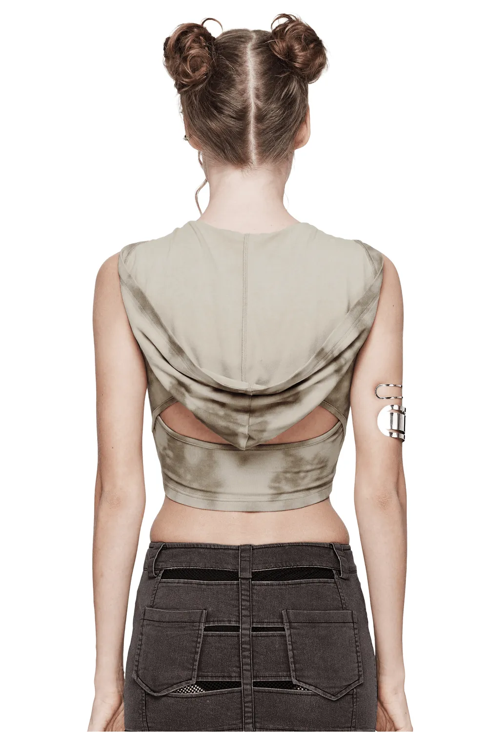 Trendy Hooded Crop Top with Hollow Back Design