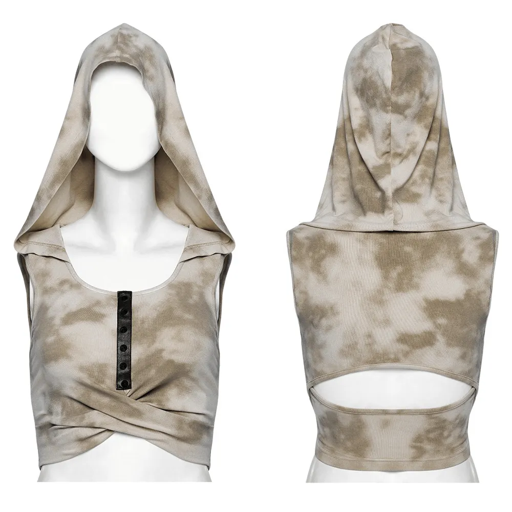 Trendy Hooded Crop Top with Hollow Back Design