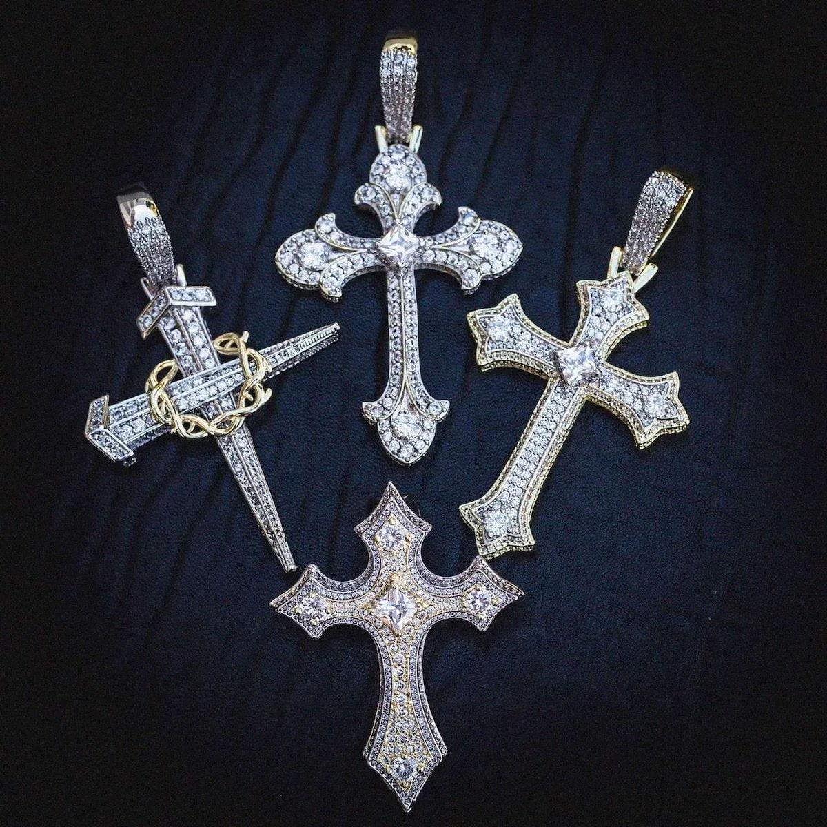 Two-Tone Large Dagger Cross in White/Yellow Gold
