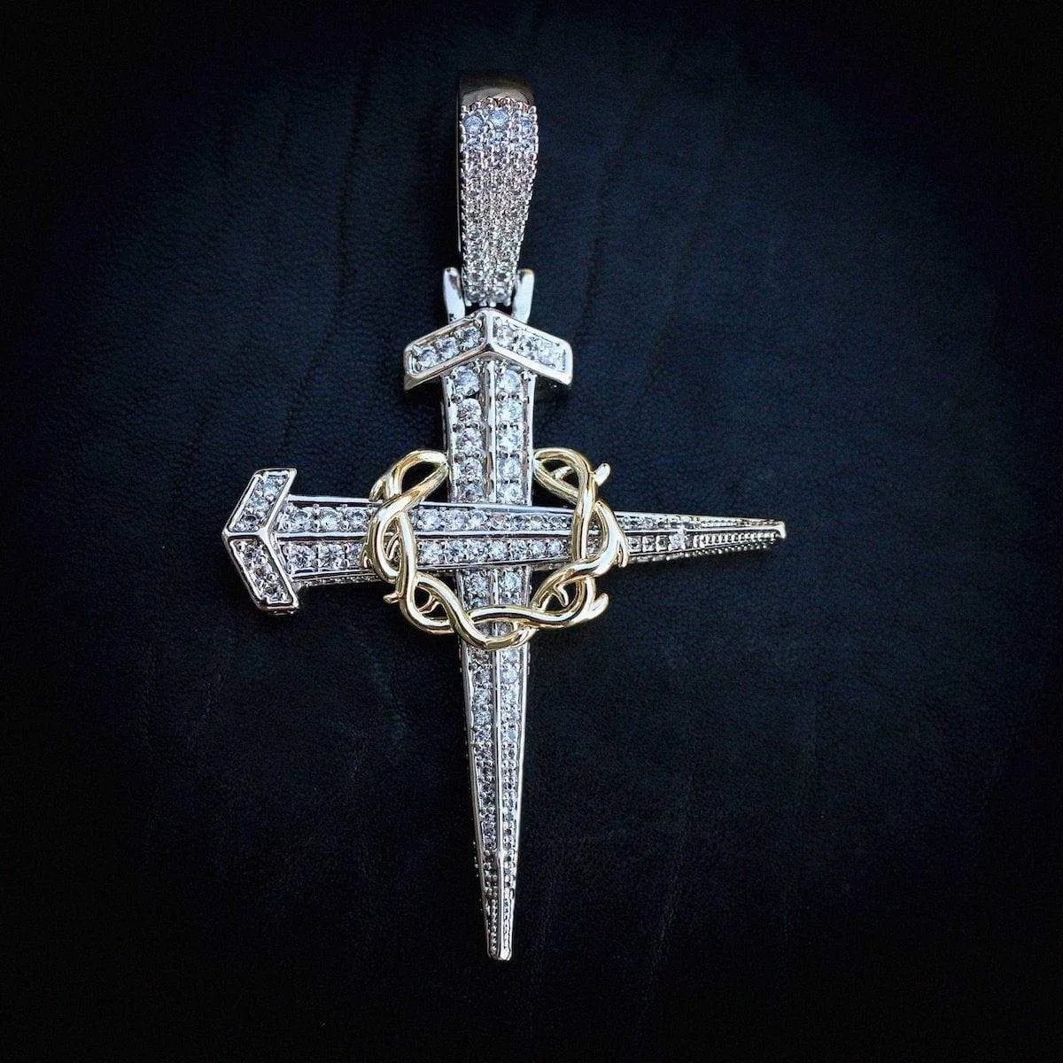 Two-Tone Large Dagger Cross in White/Yellow Gold