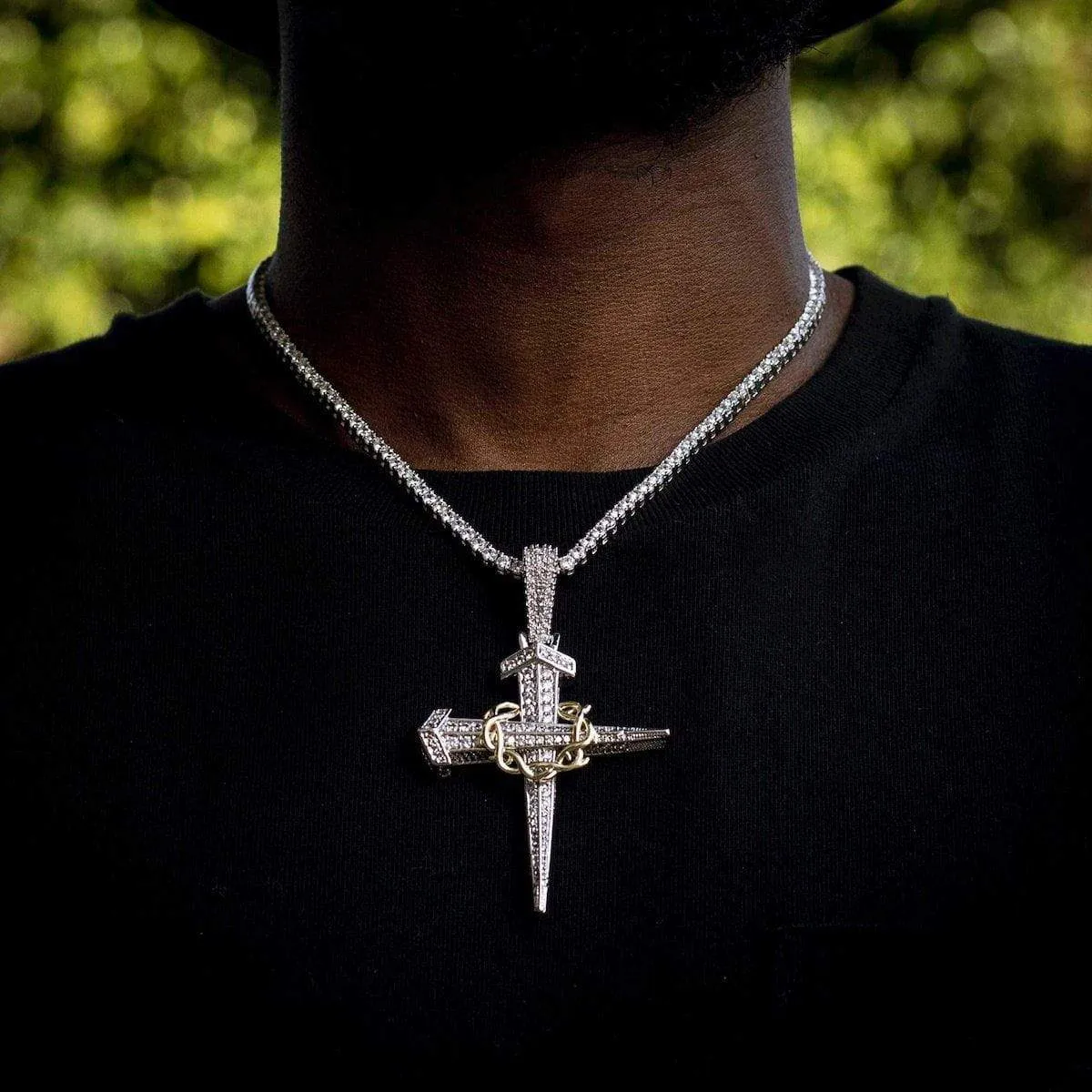 Two-Tone Large Dagger Cross in White/Yellow Gold