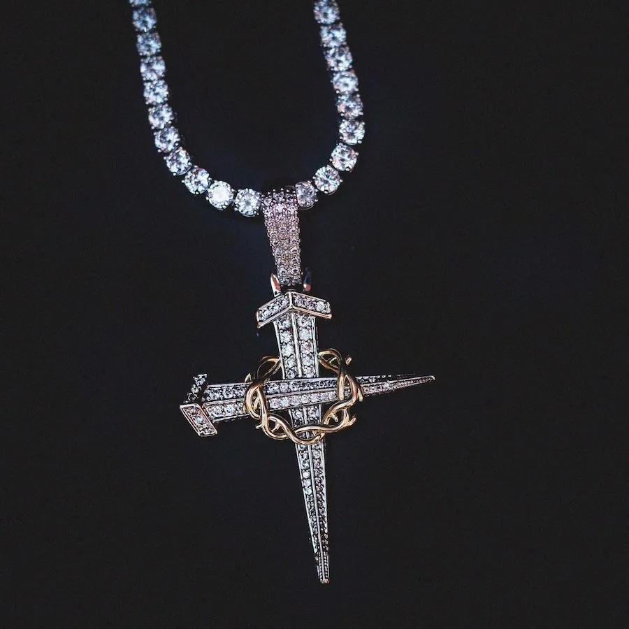 Two-Tone Large Dagger Cross in White/Yellow Gold