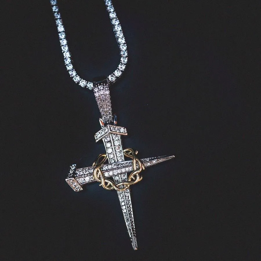 Two-Tone Large Dagger Cross in White/Yellow Gold