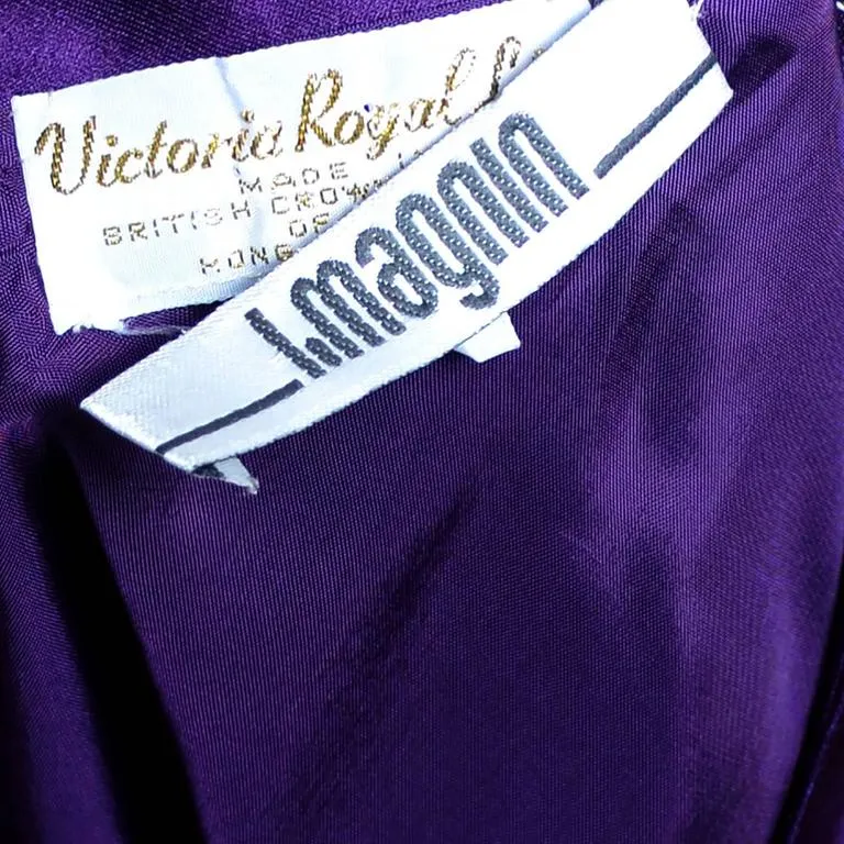 Victoria Royal Purple Satin Evening Gown w/ One Shoulder & Bow Size 4