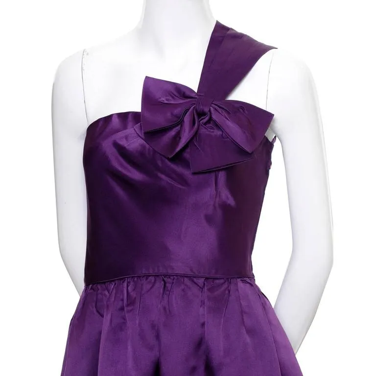 Victoria Royal Purple Satin Evening Gown w/ One Shoulder & Bow Size 4