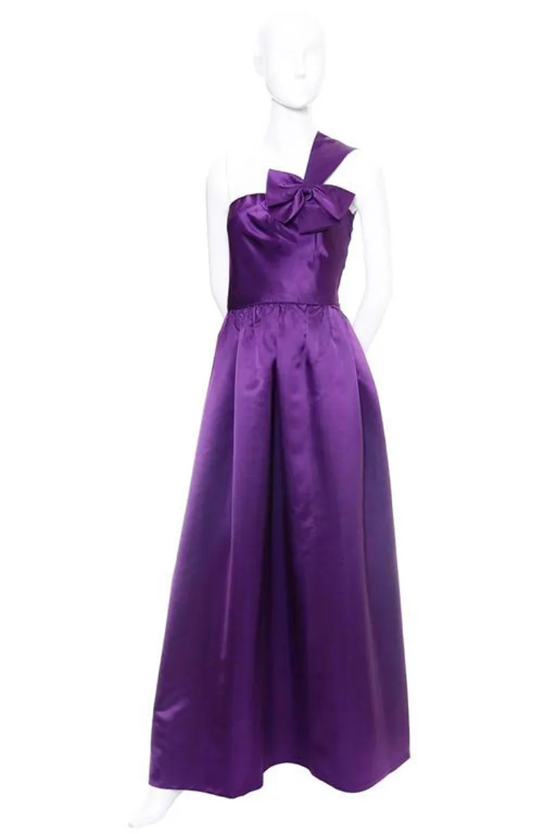 Victoria Royal Purple Satin Evening Gown w/ One Shoulder & Bow Size 4