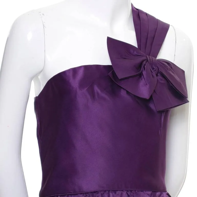 Victoria Royal Purple Satin Evening Gown w/ One Shoulder & Bow Size 4