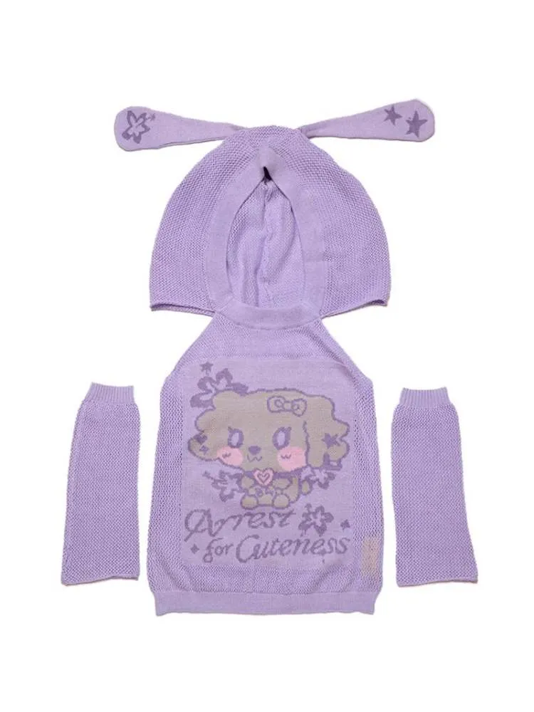 Y2K Sweet Spicy Backless Halter Neck Hooded Floppy Ear Knit Arm Warmers【s0000008549】