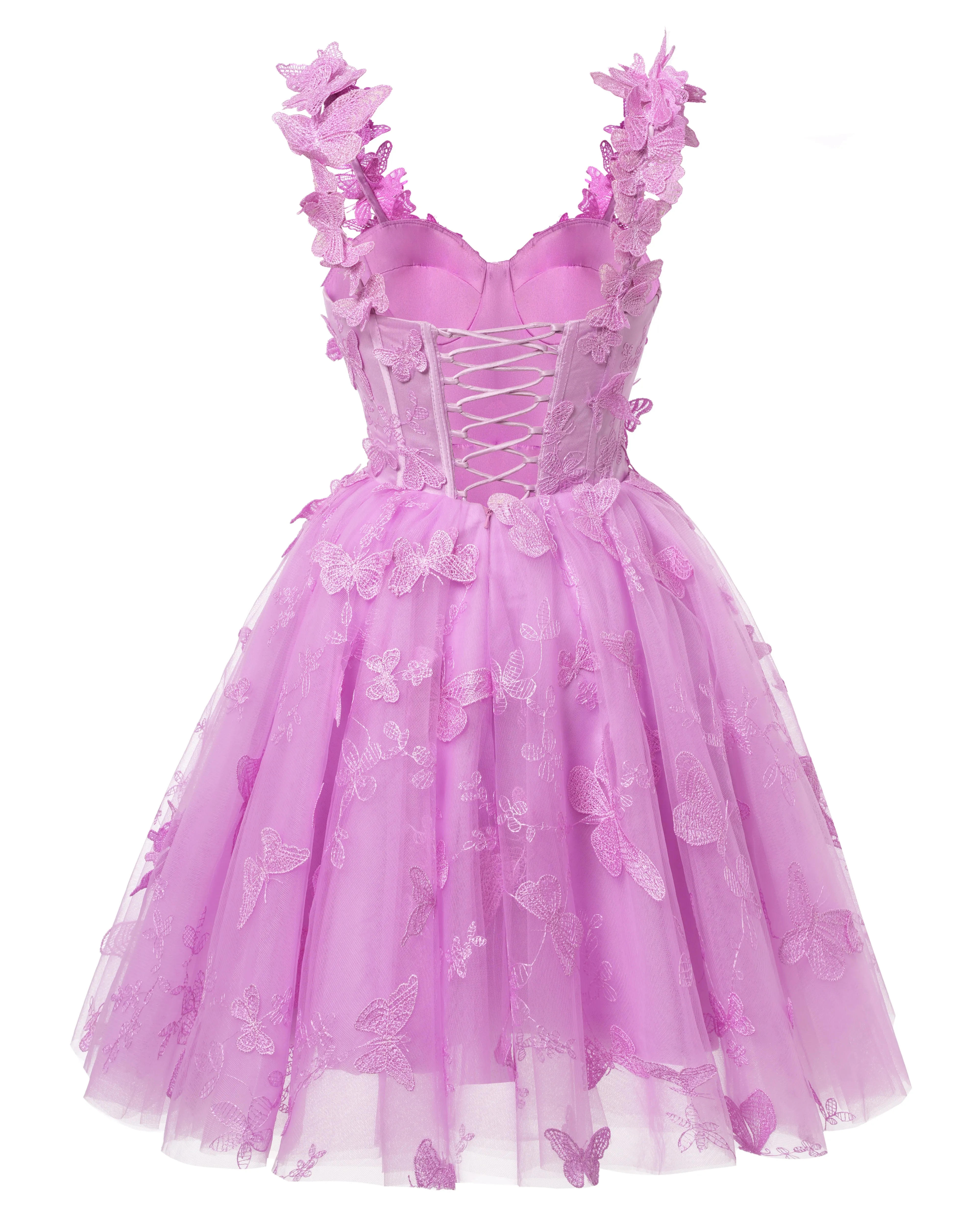 Yellow 3D Butterfly Lace Applique Tulle Homecoming Dress for Teens Sweetheart Mini Short Prom Dresses